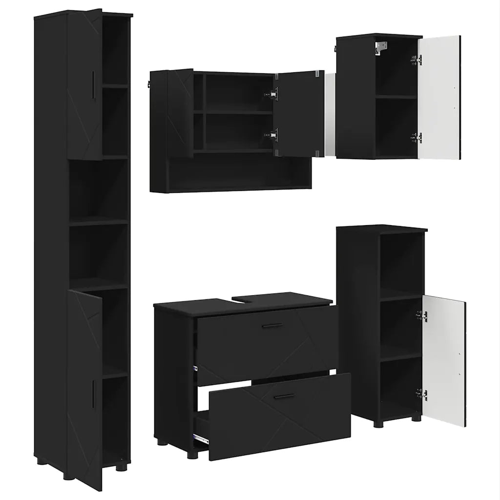Set di mobili per il bagno con cassetto con porta 5 pcs Nero 3393064