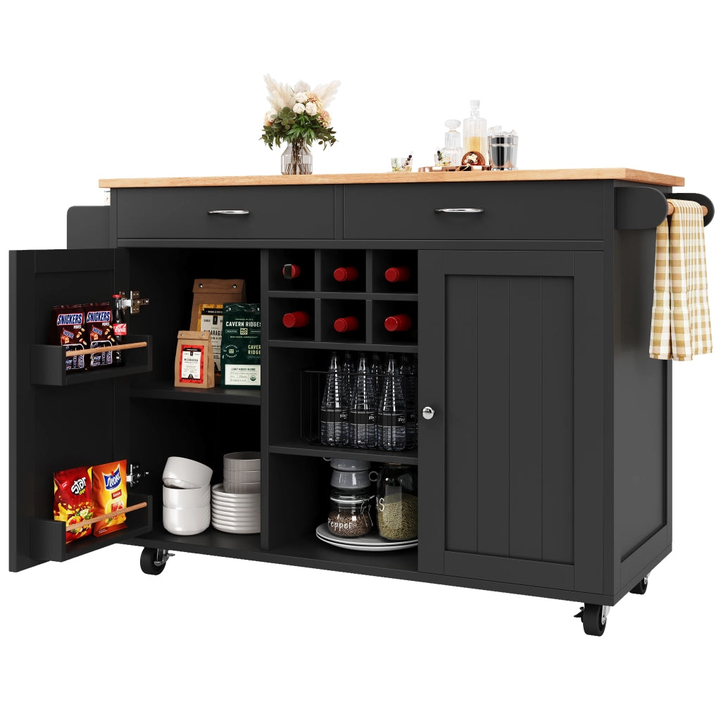OKWISH Carrello da cucina con ripiani regolabili, portabottiglie e ruote bloccabili, in MDF e metallo, 102 x 45 x 92 cm
