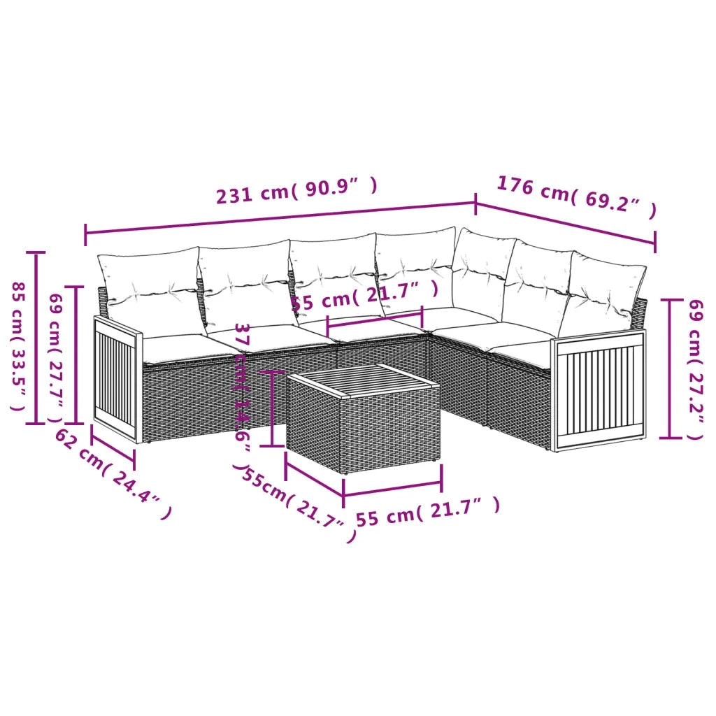 Set Divani da Giardino con Cuscini 7pz Nero Polyrattan