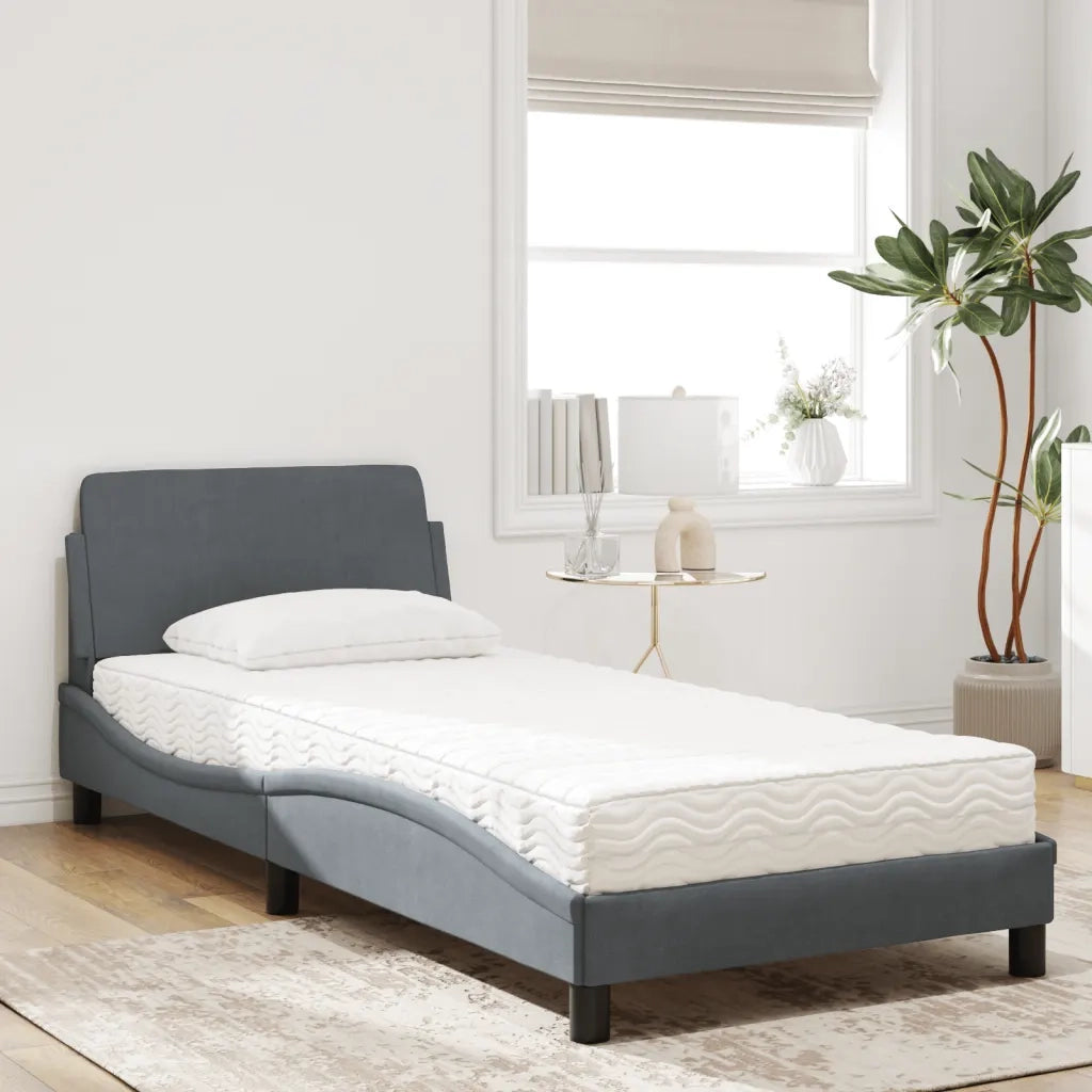 Letto con Materasso Dover Grigio Scuro 80x200 cm in Velluto