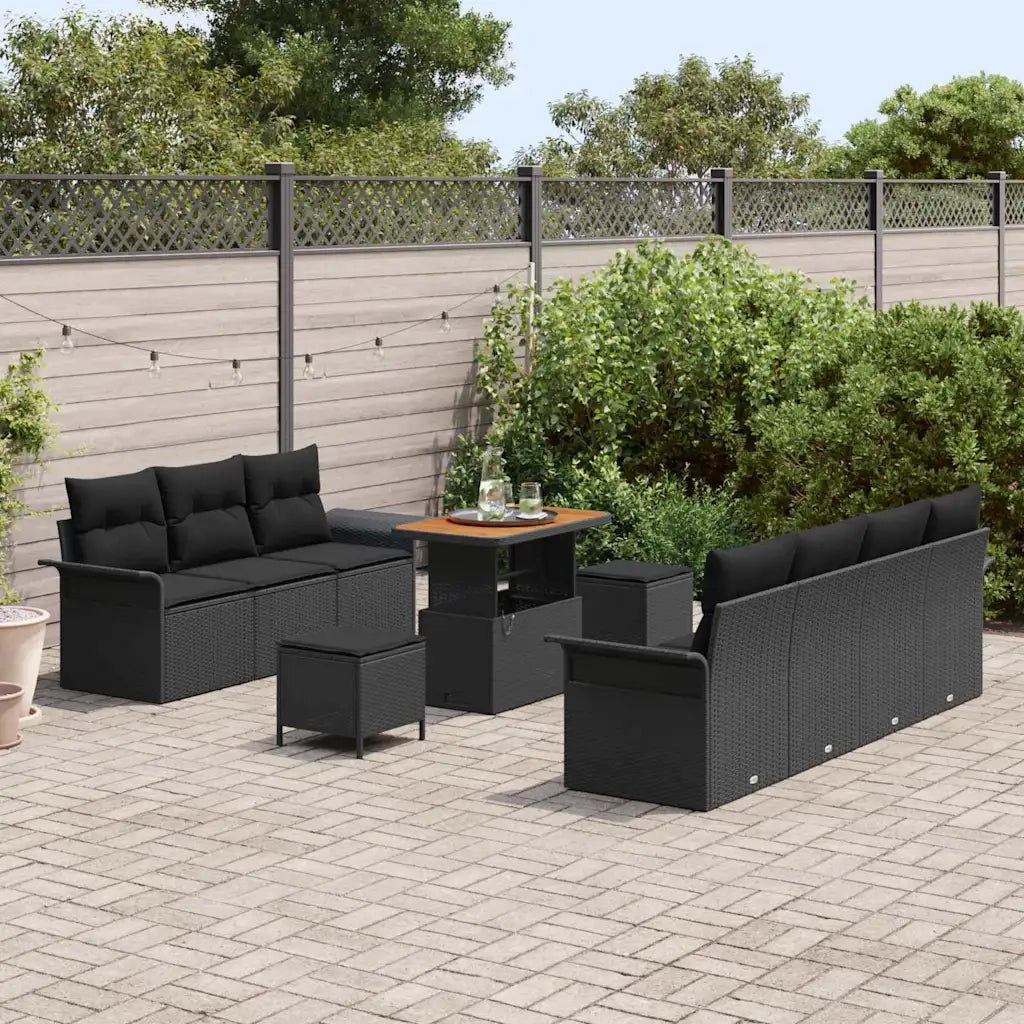 Set Divano da Giardino con cuscino con cuscino 10 pcs Nero