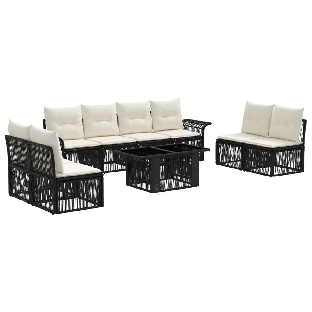 Set Divano da Giardino 9 pz Nero e Bianco Crema polyrattan 3436624