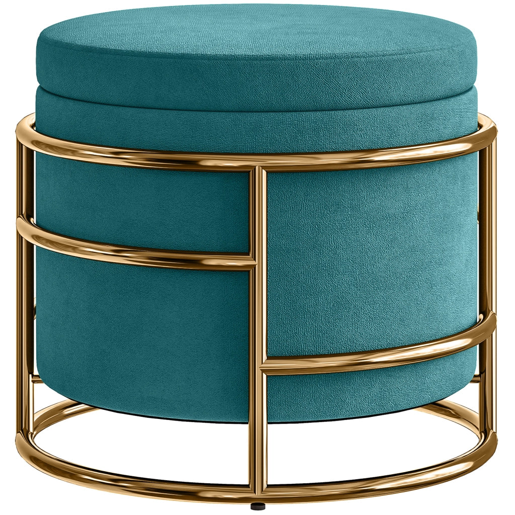 Pouf Contenitore Rotondo in Velluto ¨C Minimal ¨C Verde, ?42x39 cm