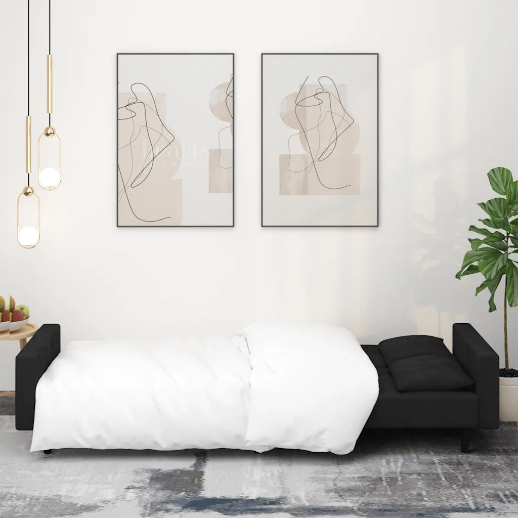 Divano letto | Sof¨¤ letto | Letto singolo a 2 Posti con 2 Cuscini Nero in Velluto