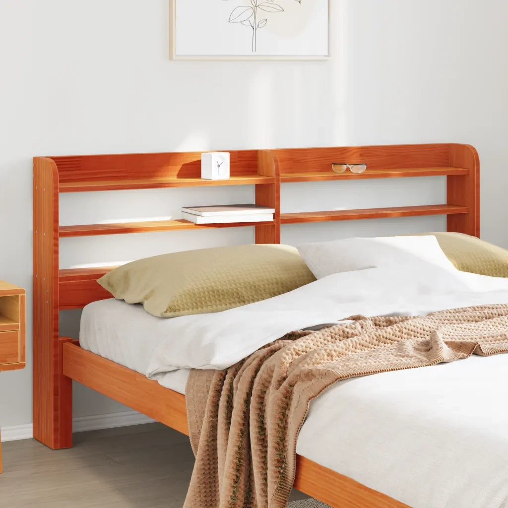 Testiera con Ripiani Marrone Cera 135 cm Legno Massello di Pino