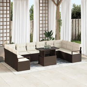 Set Divano da Giardino 11 pcs Marrone e Crema polyrattan