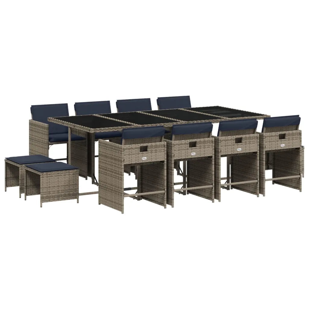 Set da pranzo da giardino da 13 pz con Cuscini in Polyrattan Grigio 3277932