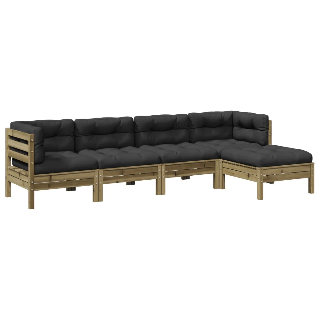 Set Divani da Giardino 5pz con Cuscini Legno Impregnato di Pino