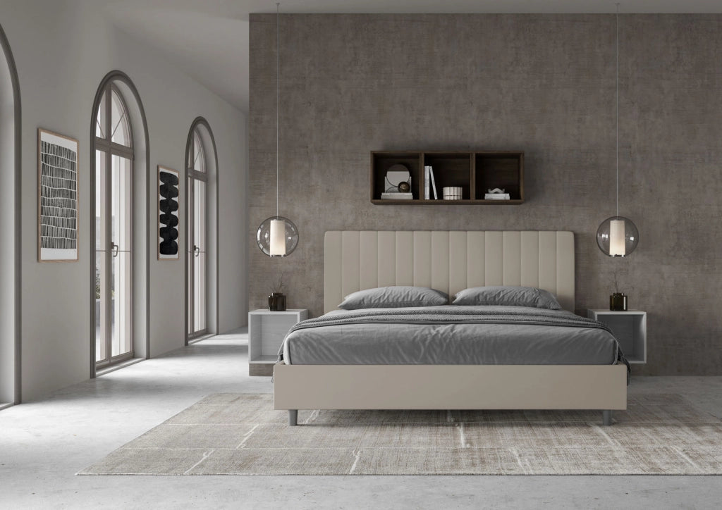 BS COM Letto matrimoniale king size senza rete imbottito 180x210 similpelle tortora