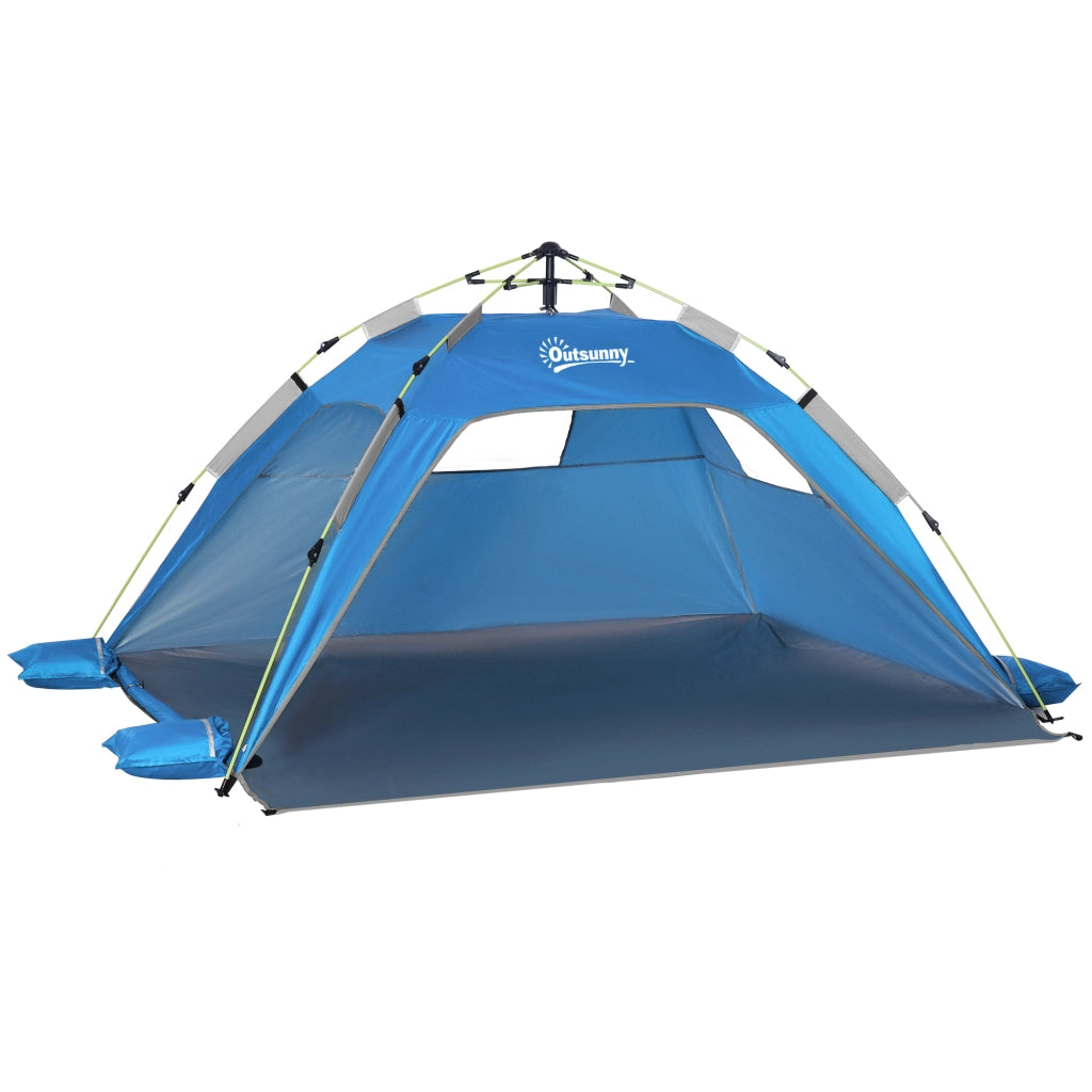Tenda da Spiaggia Pop Up ¨C zephmum ¨C Blu Cielo e Grigio, Poliestere e Fibra di Vetro, 220x173x120 cm