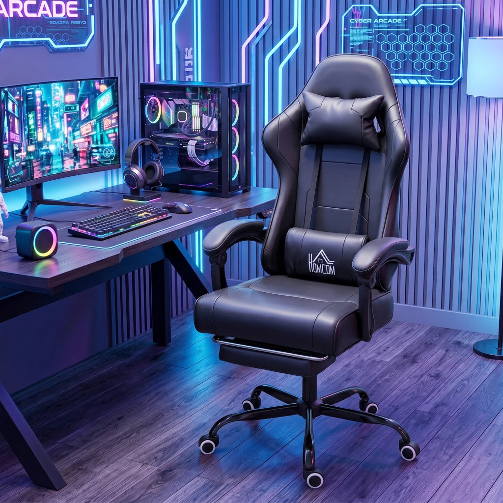Poltrona da gaming ergonomica con massaggio lombare, schienale reclinabile, altezza regolabile ¨C zephmum ¨C nero