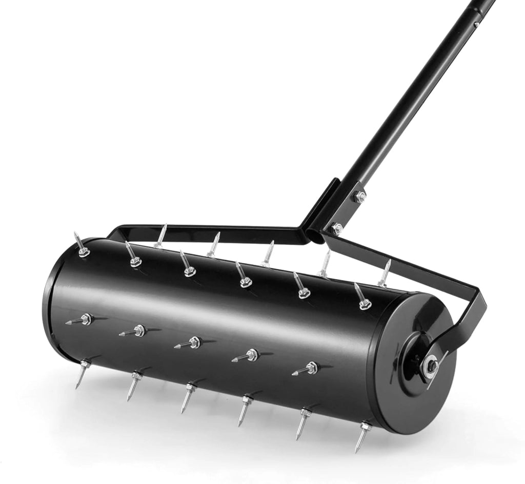 Arieggiatore per Prato a Rullo 44/53 cm, Aeratore Rullo da Giardino Manuale con Chiodi da 3,5 cm, in Metallo Antiruggine con Manico, Ideale per Prato, Orto e Terreno (53 x 130 cm, Nero)