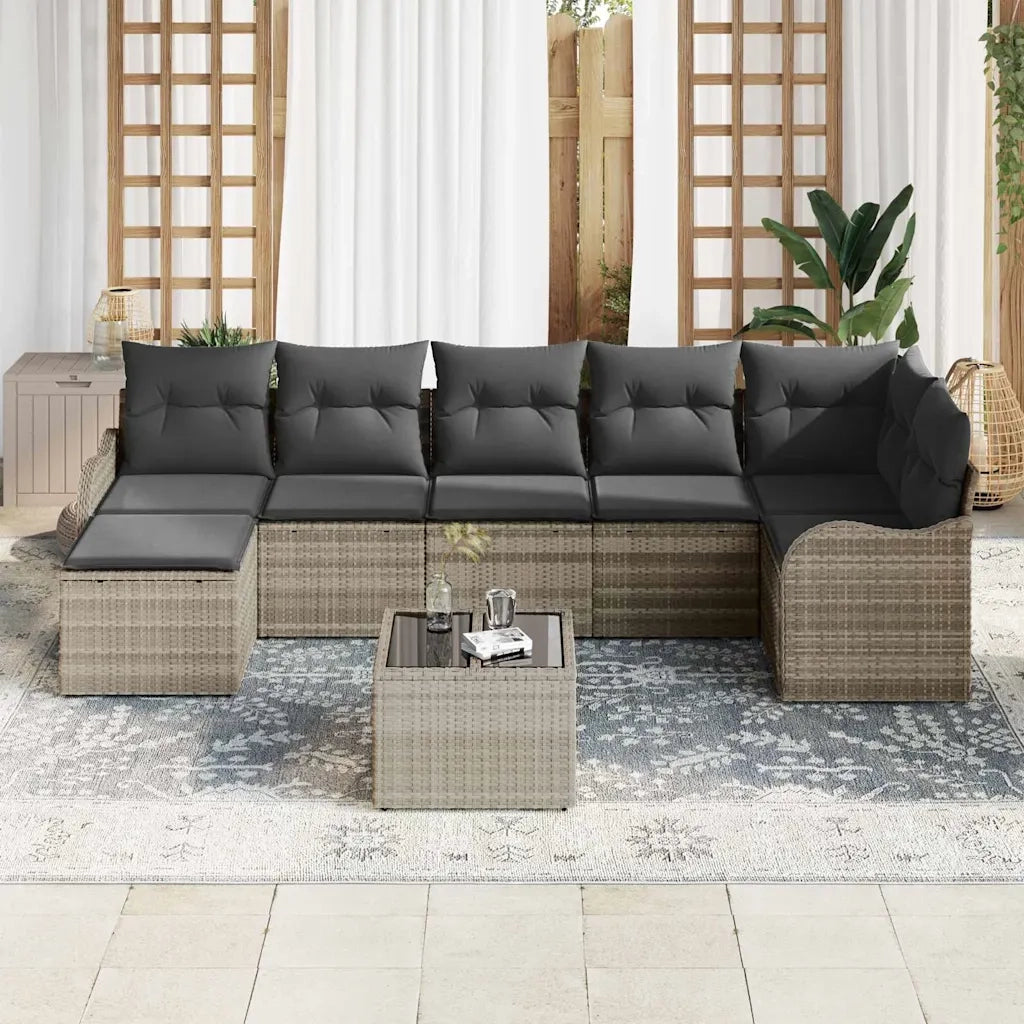 Set Divano da Giardino Grigio chiaro polyrattan