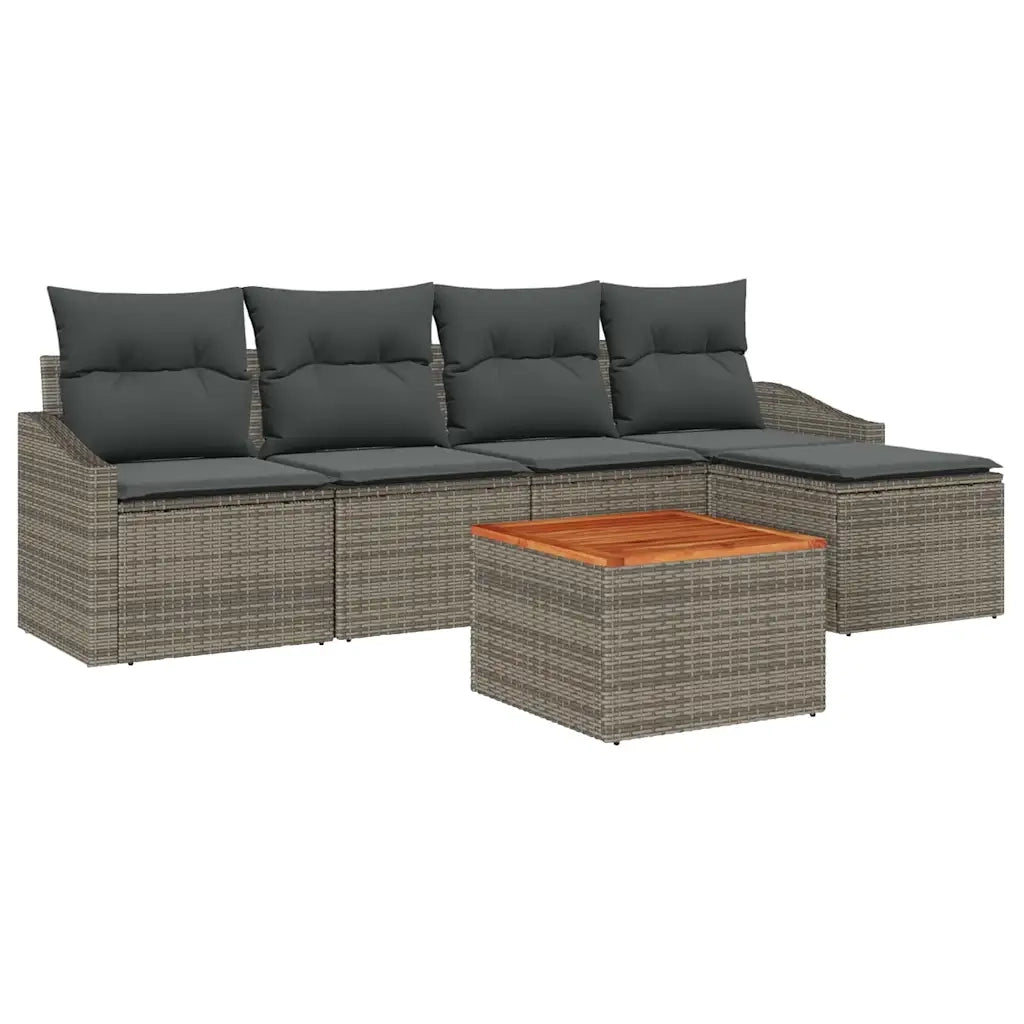 Set Divano da Giardino con cuscino 6 pcs Grigio polyrattan