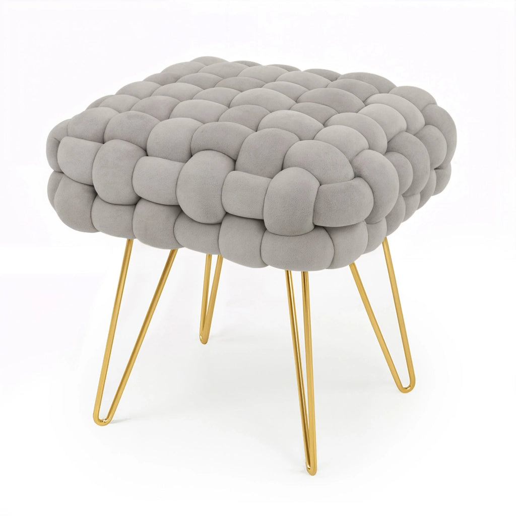 Pouf sgabello in velluto intrecciato 38 cm DOTTY Grigio Chiaro