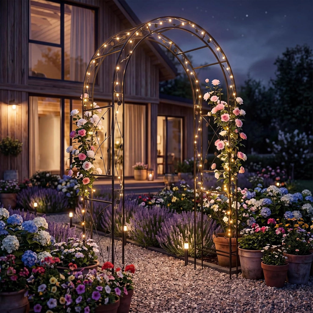 Arco da Giardino, Pergolato per Piante Rampicanti, Vite e Rose | Pergola Decorativa con Motivi a Foglia da Giardino, Ingresso, Viale e Cortile per Matrimonio e Festa, 138 x 59 x 213 cm