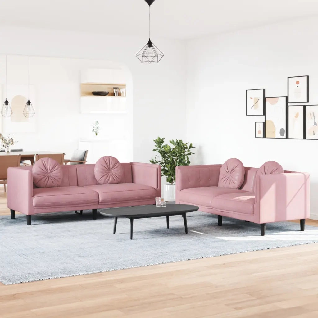 Set di Divani 2 pz con Cuscini Rosa in Velluto