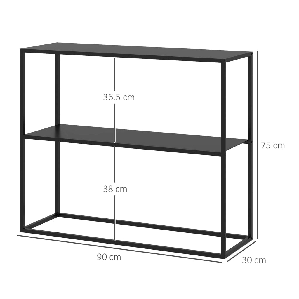 Consolle Fissa 2 Ripiani 90x30x75 cm in Acciaio Nero
