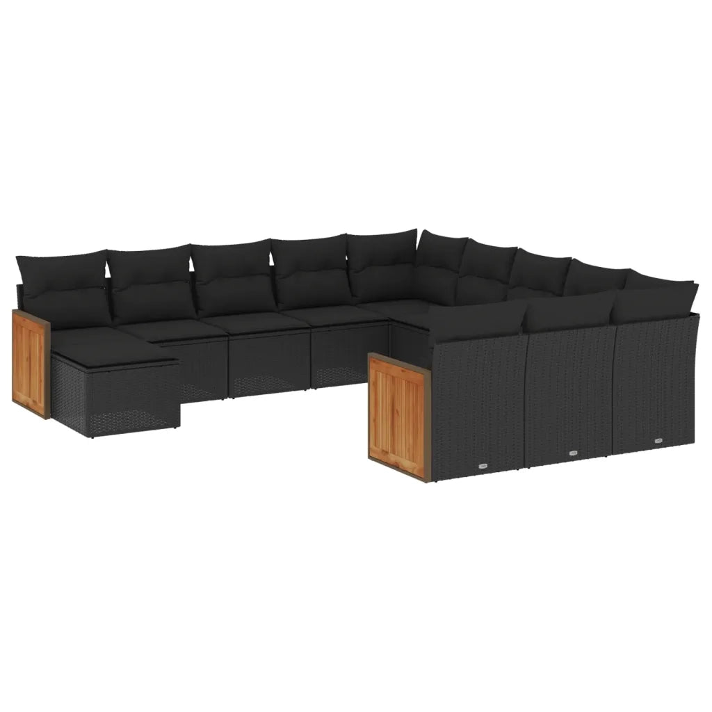 Set Divani da Giardino 12 pz con Cuscini Nero in Polyrattan 3228260