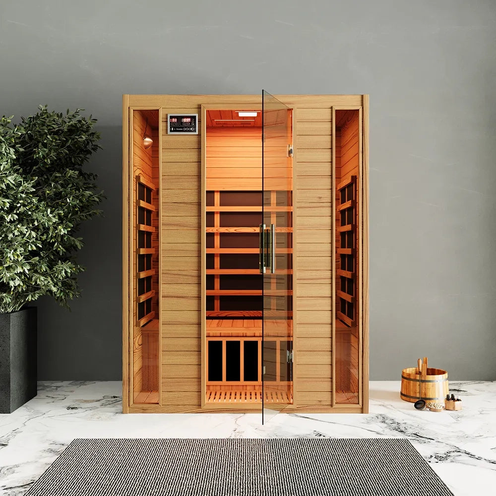 Sauna ad infrarossi 97x146 cm H188 in legno Hemlock con radio integrata | Oulu
