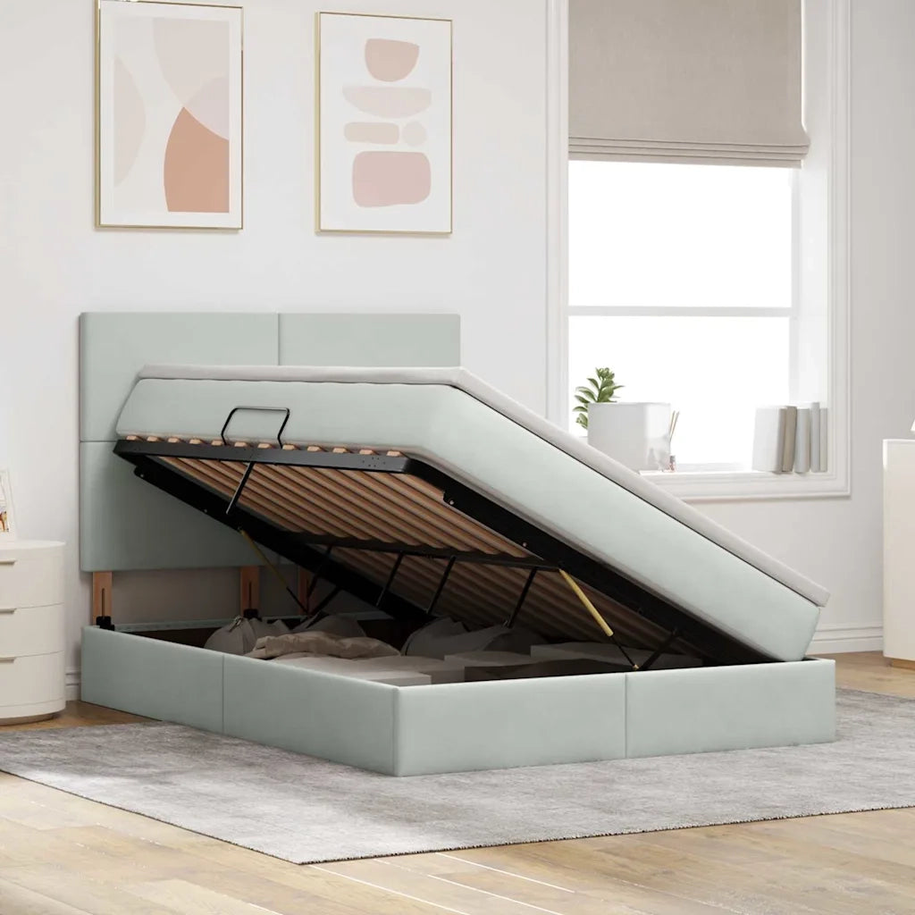 Letto con contenitore e LED Grigio chiaro 140 x 200 cm Velluto