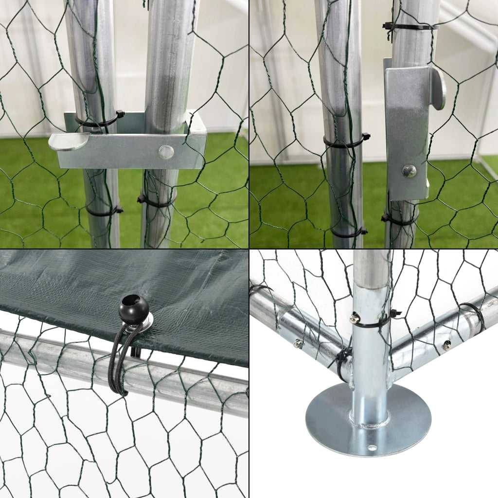 Gabbia per Pollame Wels con Tettuccio Parasole e Recinzione Rete Metallica 2x2x2 m pro.tec