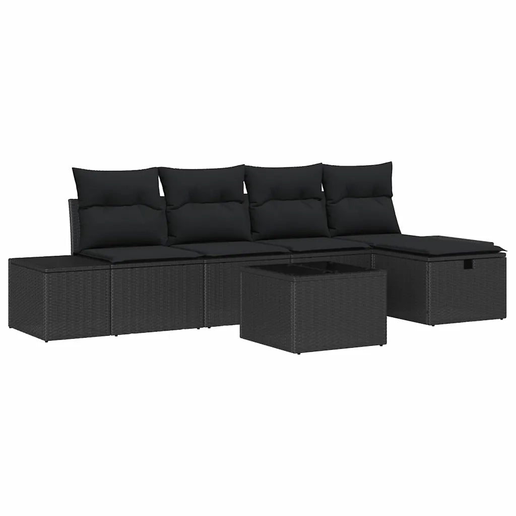 Set Divano da Giardino con cuscino 6 pcs Nero polyrattan 3359372