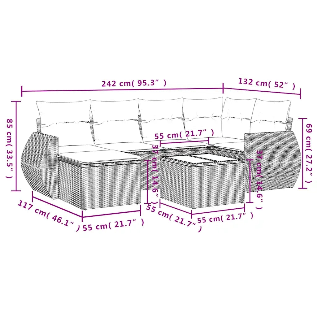 Set Divani da Giardino 7pz con Cuscini Grigio Chiaro Polyrattan 3221671