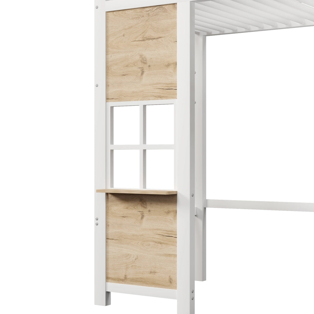 LETTO a soppalco 90x200 cm in metallo e MDF bianco con scala contenitore