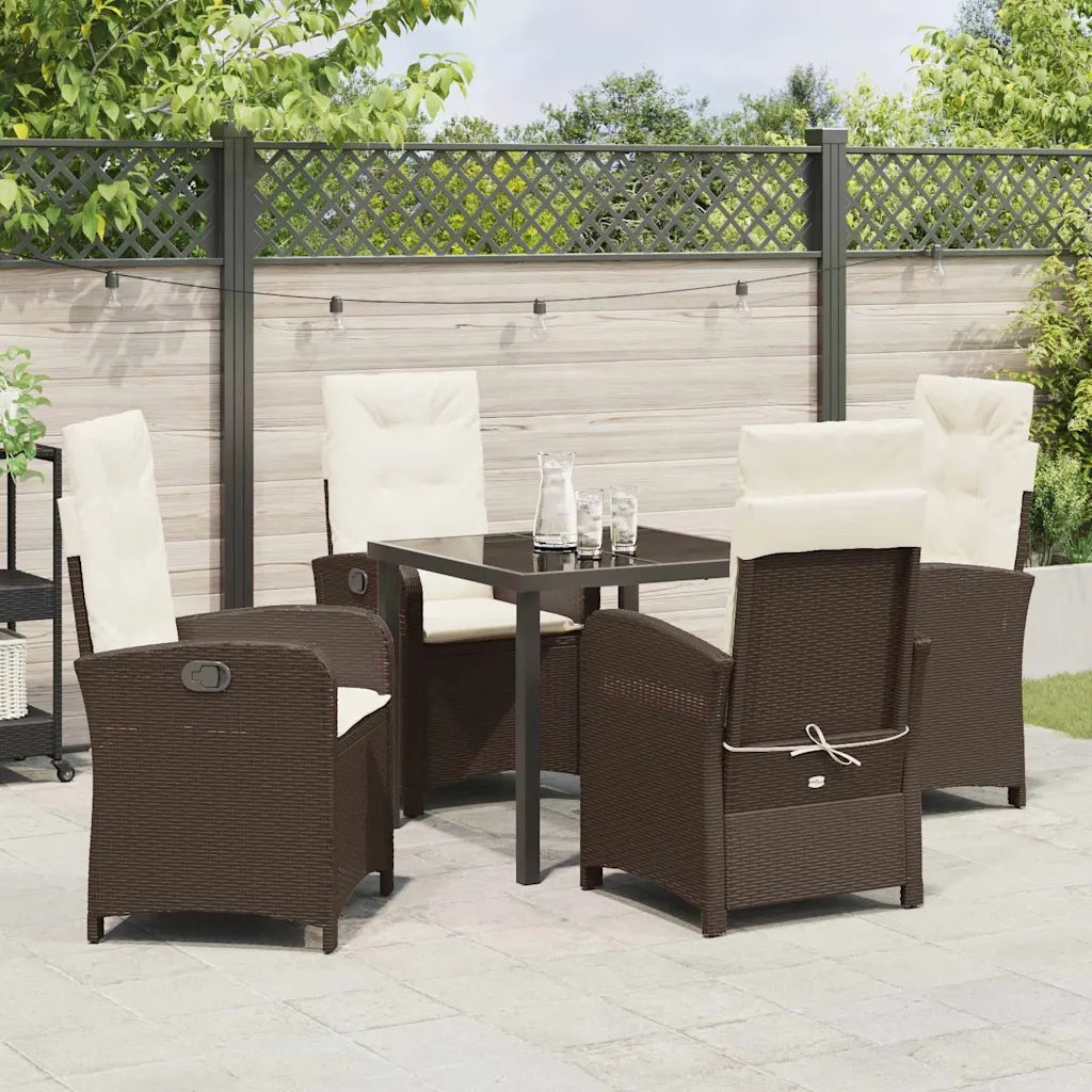 Set da Pranzo per Giardino con cuscino 5 pcs Marrone polyrattan