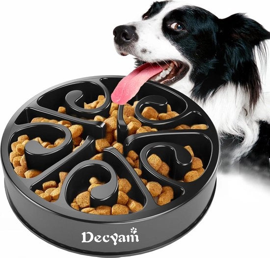 Antislip Piatto per Cani con Alimentazione Lenta e Disegno Labirintico - Nero Fiori