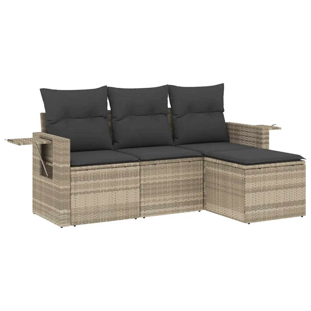 Set Divano da Giardino 4pz con Cuscini Grigio Chiaro Polyrattan 3220071