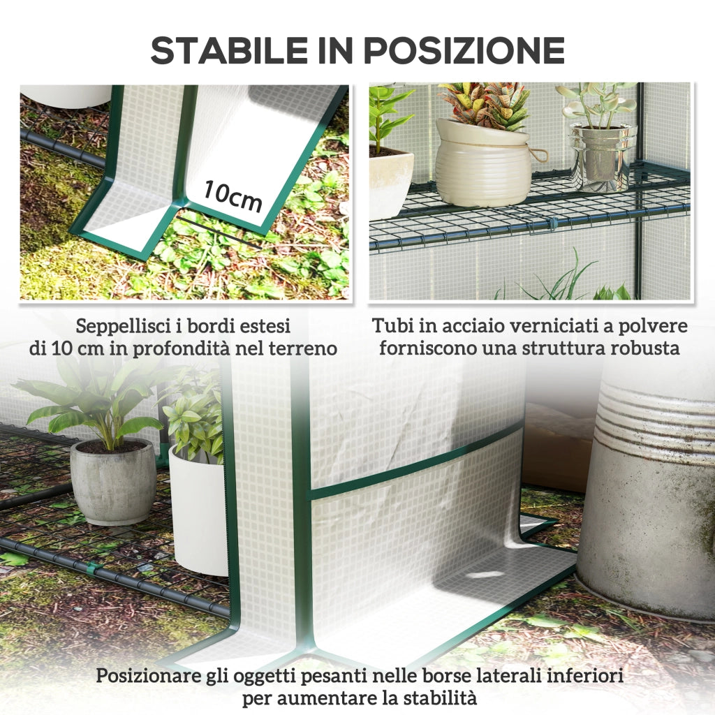 Serra da Giardino con 2 Porte, Scaffale 3 Ripiani e Tasche Laterali ¨C Xylo ¨C Bianco e Verde