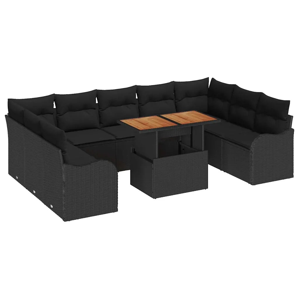 Set Divano da Giardino con cuscino 10 pcs Nero 3349505