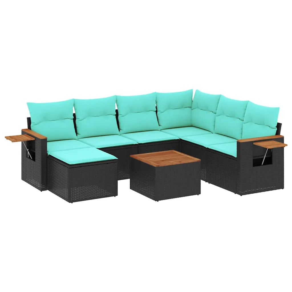 Set Divani da Giardino 8 pz con Cuscini Nero in Polyrattan 3227051