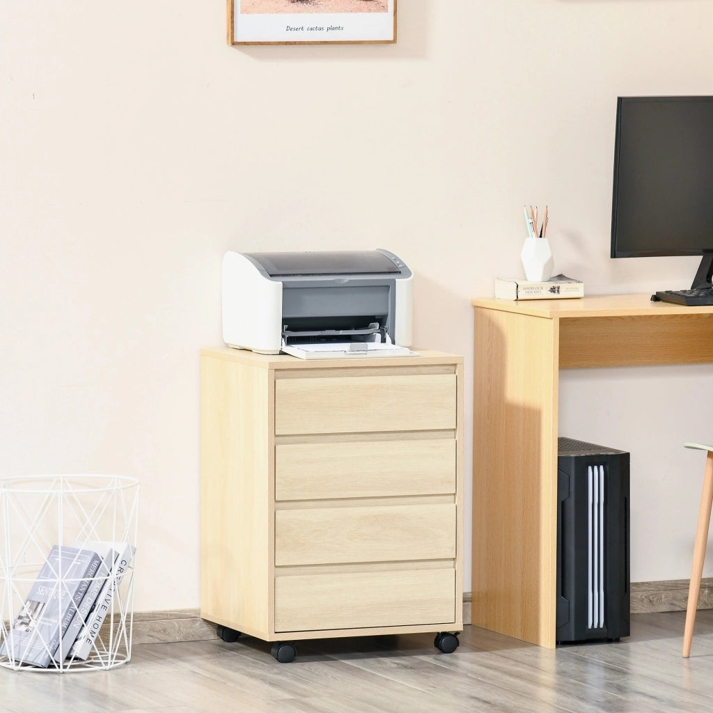 Scrivania con cassetti ¨C Minimal ¨C Legno chiaro 4 cassetti ruote