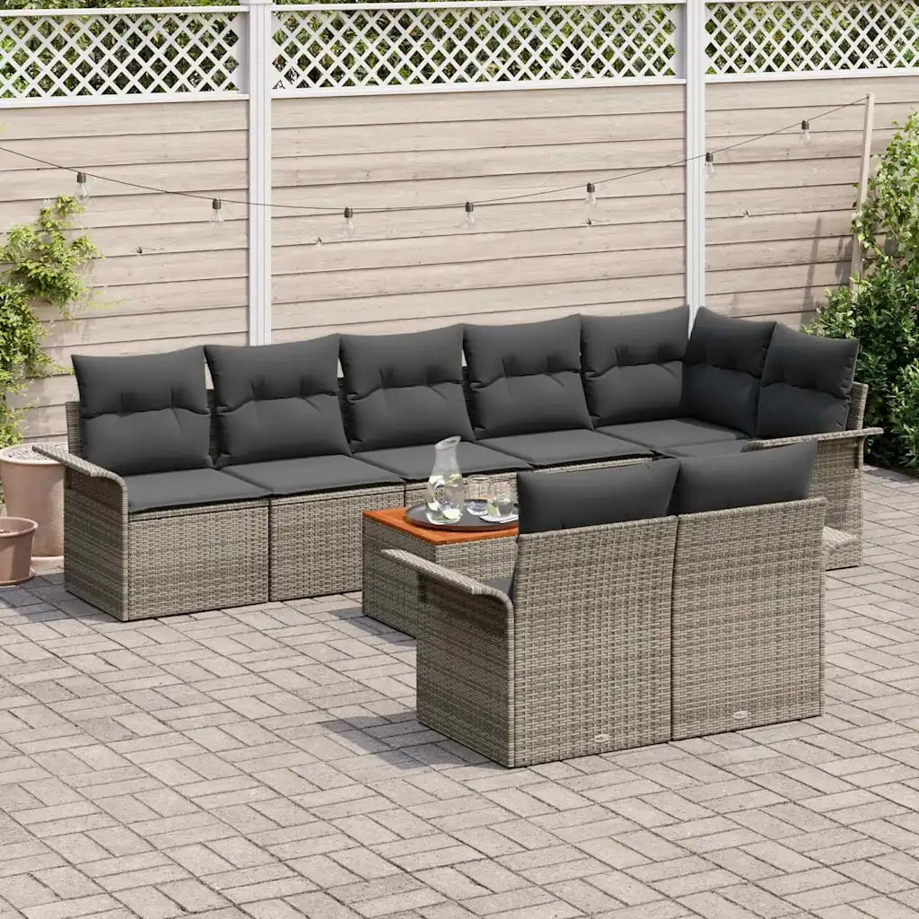 Set Divano da Giardino con cuscino 9 pcs Grigio polyrattan