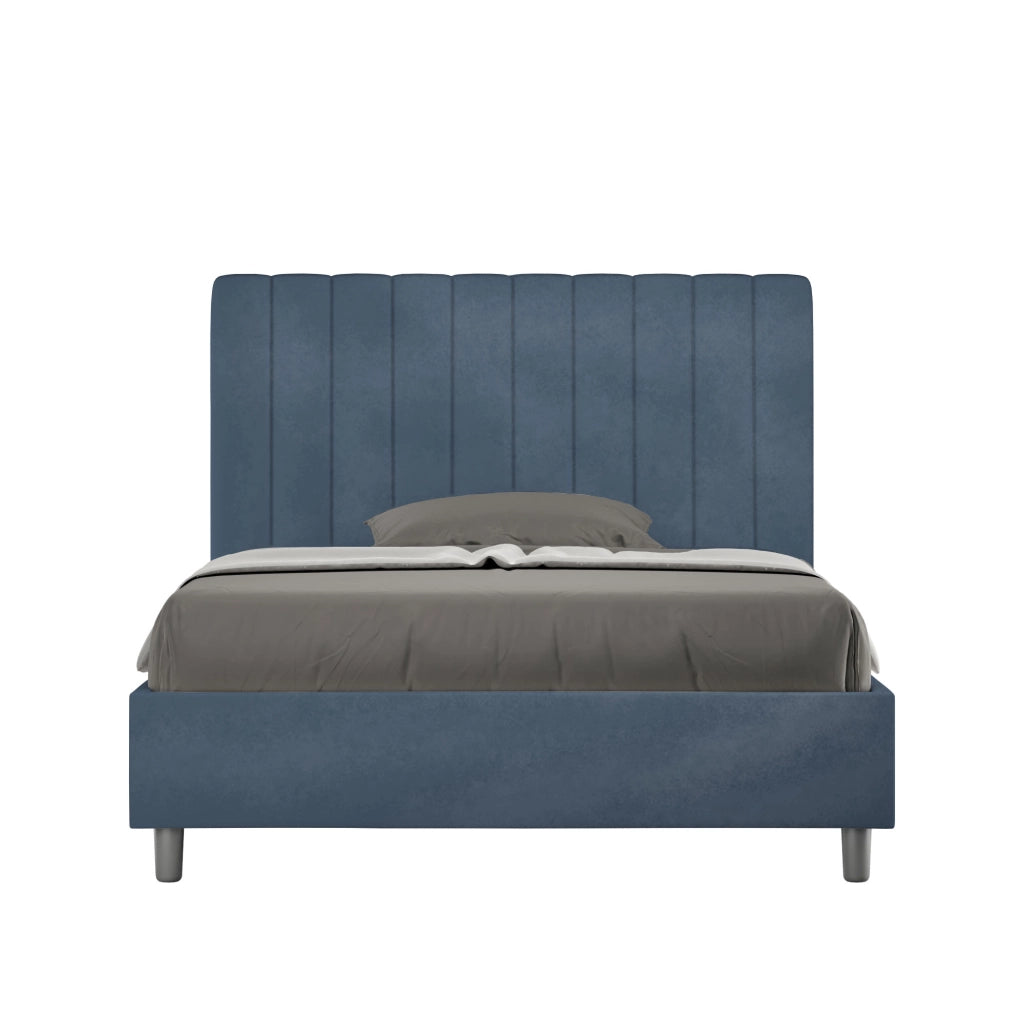 BS COM Letto una piazza e mezza con rete imbottito 120x210 microfibra blu