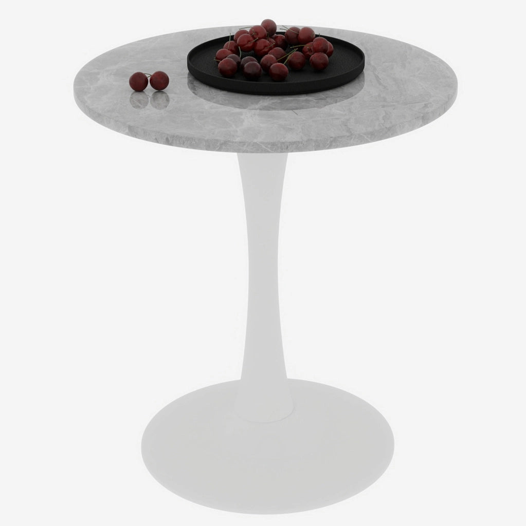 Tavolino rotondo moderno 77;5 cm in marmo artificiale grigio e bianco
