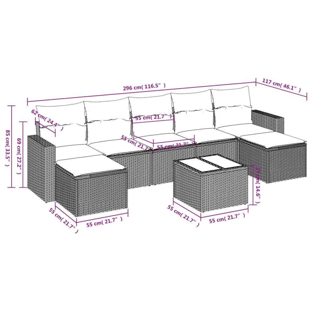 Set Divano da Giardino 8 pz con Cuscini Grigio in Polyrattan 3219340