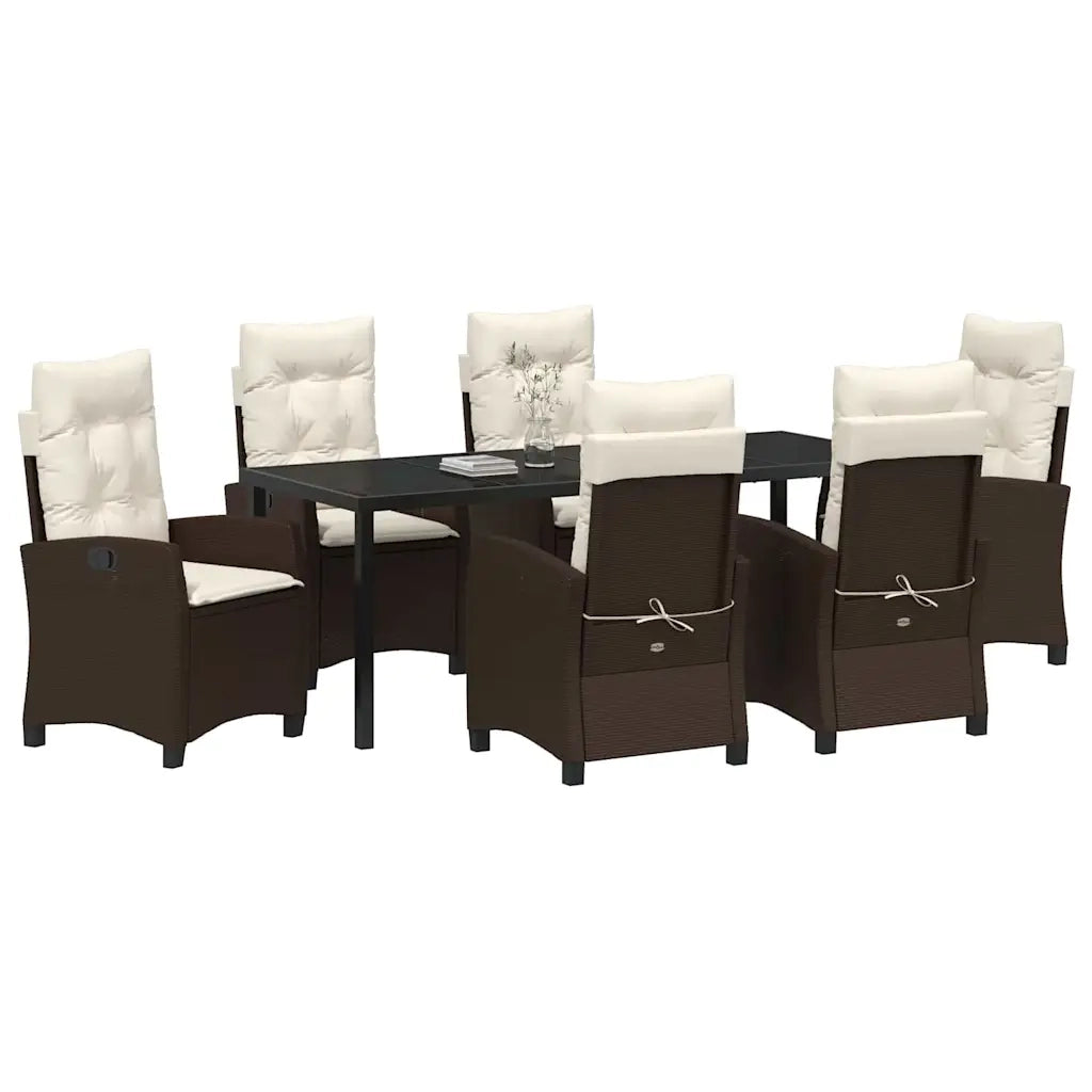 Set da Pranzo per Giardino con cuscino 7 pcs Marrone polyrattan 3380384