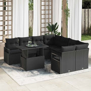 Set Divano da Giardino con cuscino 9 pcs Nero polyrattan