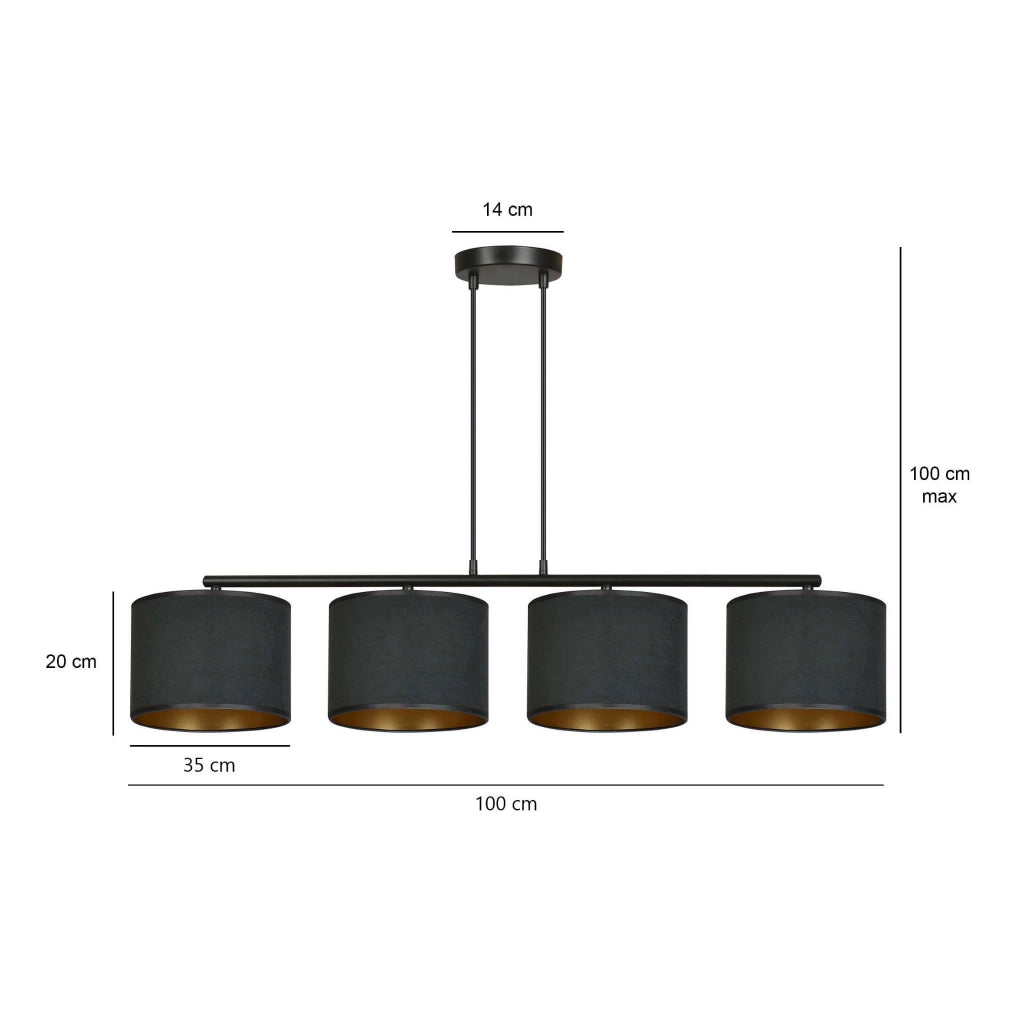Lampadario Emibig Hilde 4 luci E27 nero/oro dimmerabile