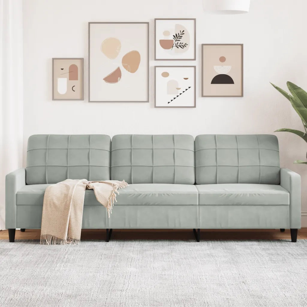 Divano a 3 Posti-Sofa 3 Posti Grigio Chiaro 210 cm in Velluto