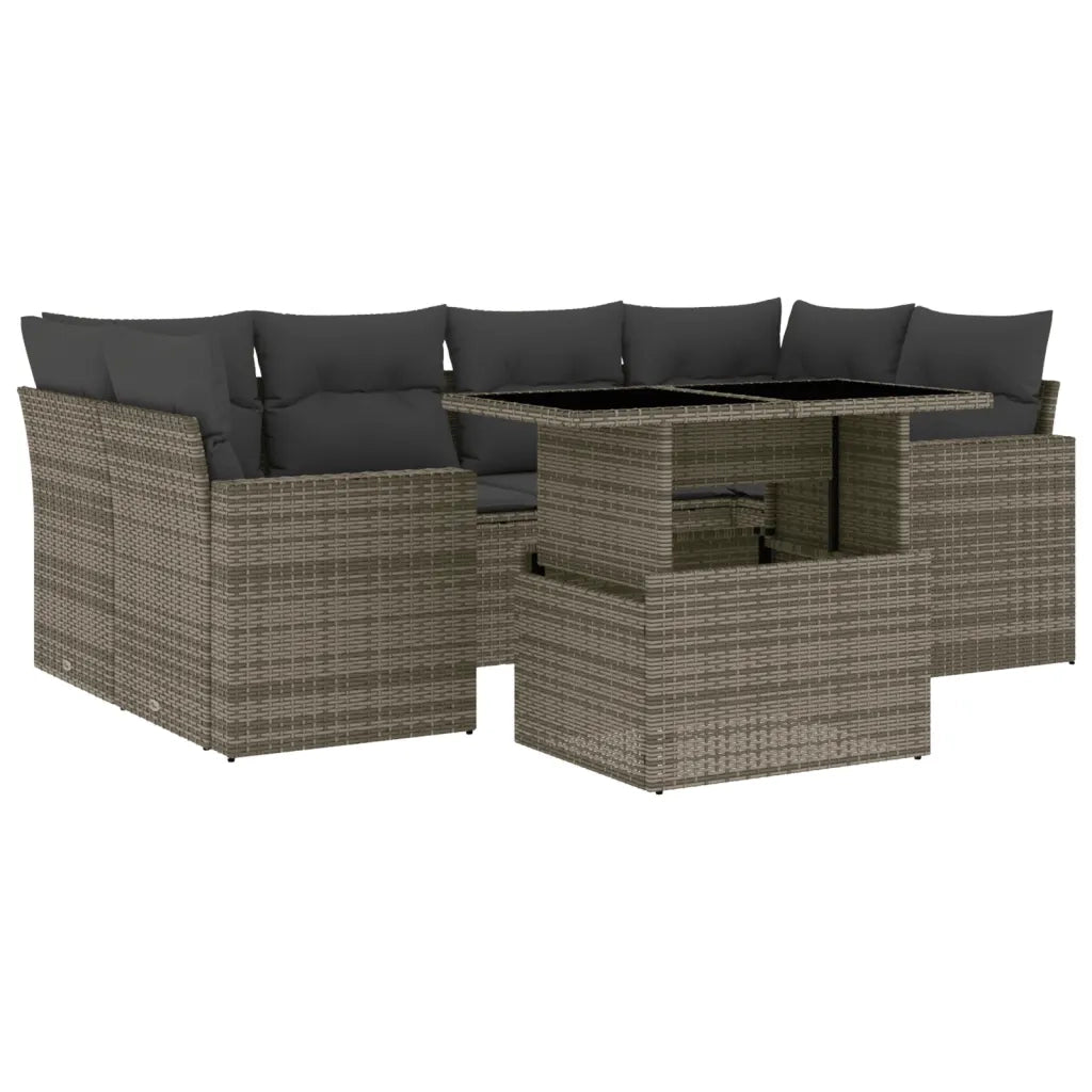 Set Divani da Giardino 7 pz con Cuscini Grigio in Polyrattan