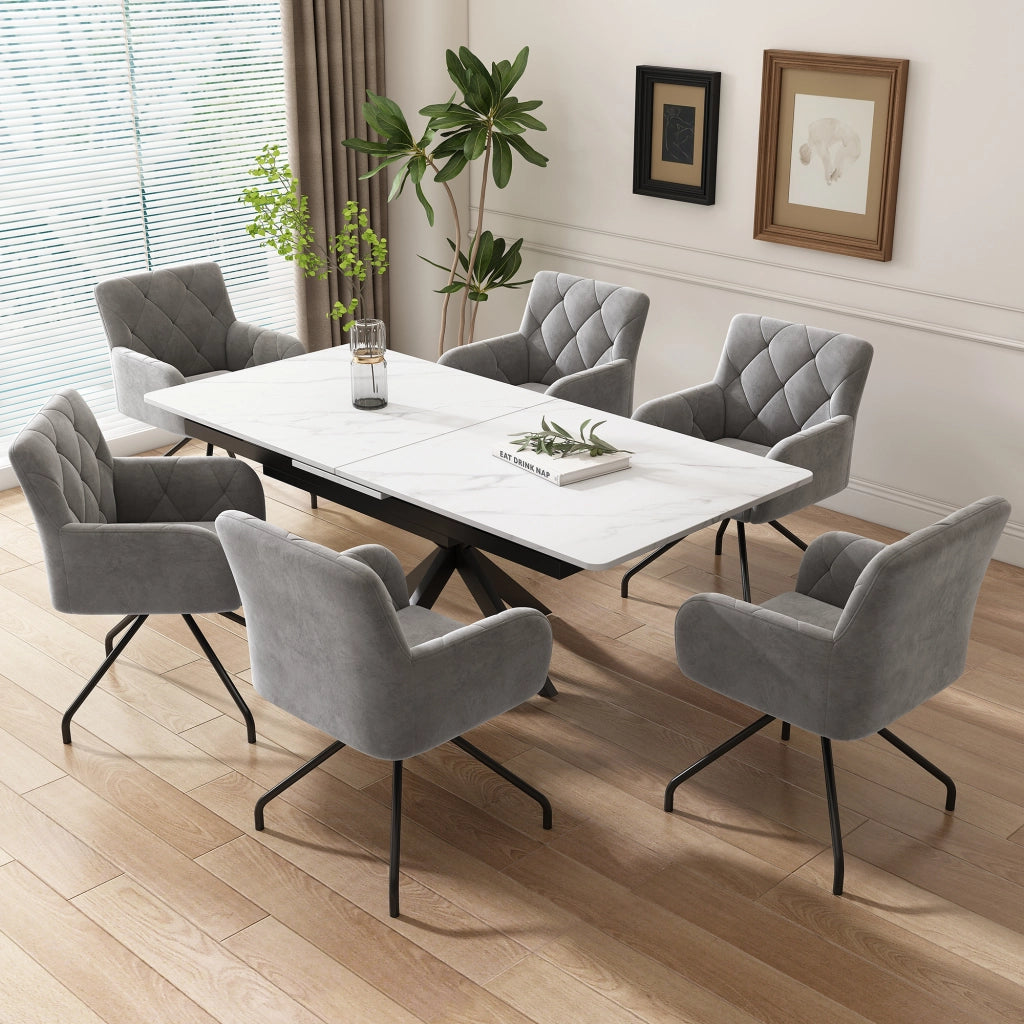 SEDIA Imbottita in Velluto Grigio Chiaro Set da 4 pezzi