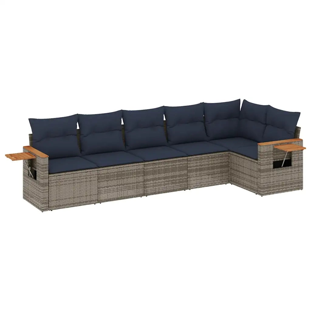 Set Divani da Giardino 6 pz con Cuscini Grigio in Polyrattan 3226831