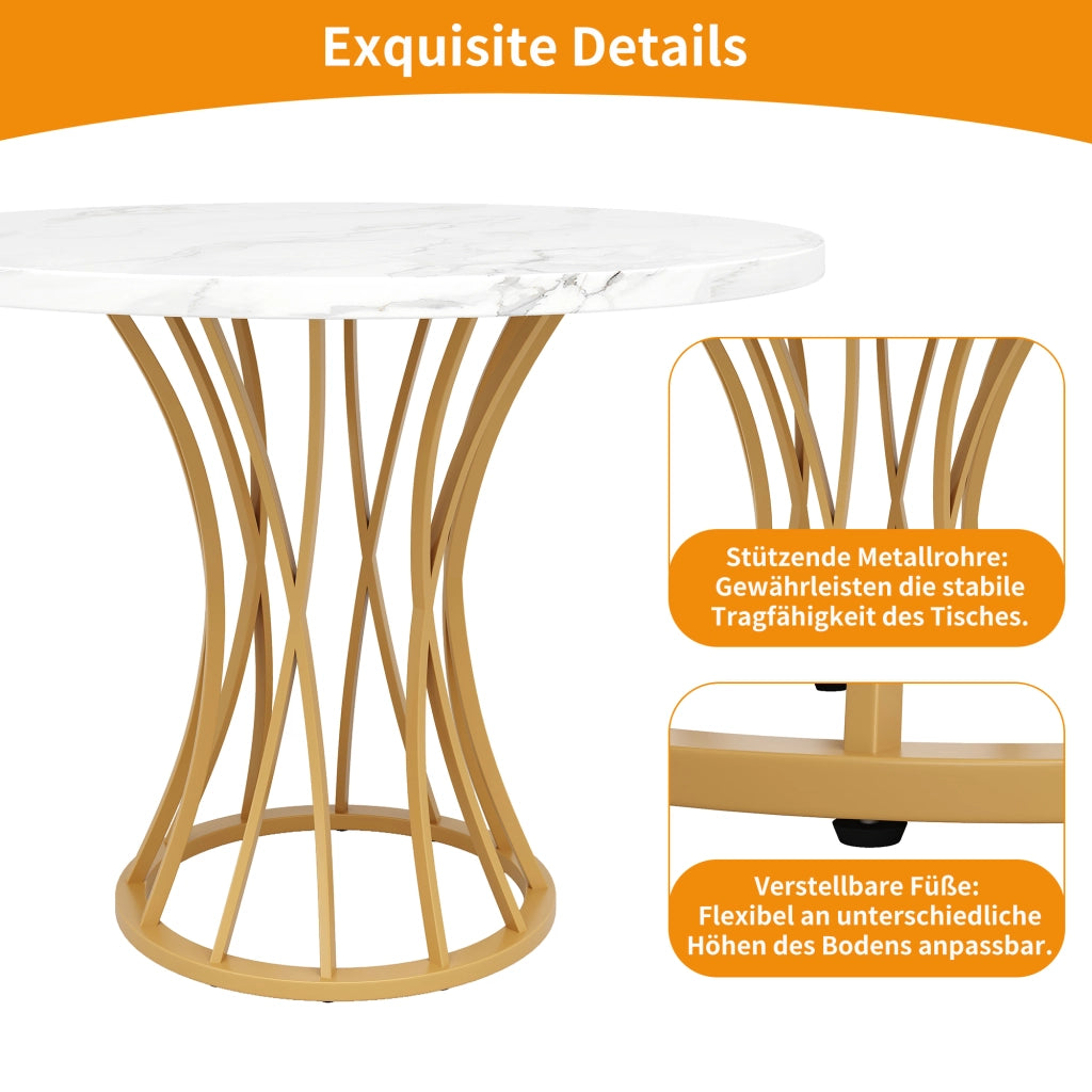 TAVOLO Rotondo 80x80x76 cm MDF e Metallo Colore Oro