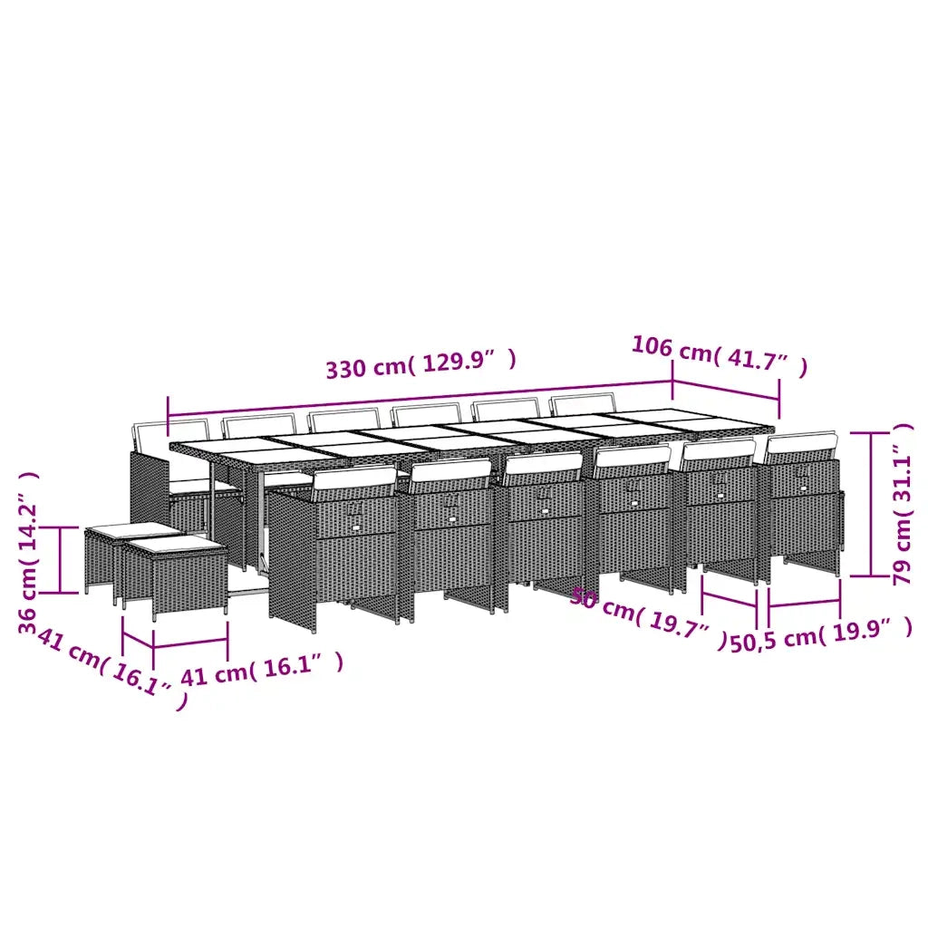 Set da Pranzo da Giardino 17 pz con Cuscini Marrone Polyrattan 3210645