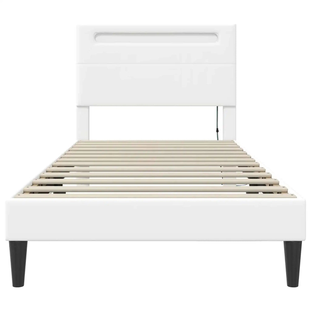 Letto singolo | Letto per adulti | Struttura del letto con testiera Bianco 100 x 200 cm Similpelle